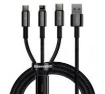 USB kabelis 3v1 Baseus Tungsten Gold, no USB uz micro USB | USB-C | Lightning, 3,5A, 1,5 m (melns) (CAMLTWJ-01)