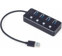 USB Centrmezgls Gembird USB 3.1 Powered 4-port Hub with Switches Black (UHB-U3P4P-01)