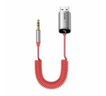 USAMS Adapter audio Bluetooth 5.0 USB-AUX czerwony|silver red SJ504JSQ02 (US-SJ504) (SJ504JSQ02)