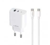 Maxlife MXTC-06-30AC PD QC charger 1x USB-C 1x USB 30W white + USB-C - USB-C cable 60W (OEM0101315)