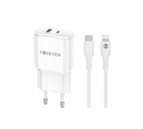 Forever TC-01-20AC PD QC charger 1x USB-C 1x USB 20W white + USB-C - Lightning cable 20W (GSM180749)