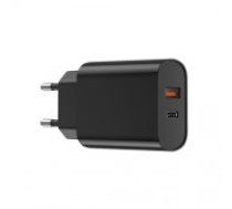 WIWU wall charger Wi-U002 PD + QC 20W 1x USB 1x USB-C black (WI-U002BKUC)