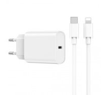 WIWU wall charger Wi-U001 PD 20W 1x USB-C white + cable USB-C - Lightning (WI-U001WH)