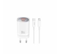 XO wall charger CE21 PD 33W 1x USB-C 1x USB white + cable USB-C - Lightning (CE21WHUCL)