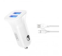 XO car charger TZ10 2x USB 2,4A white + microUSB cable (TZ10WHMU)