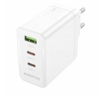 OEM Borofone Wall charger BN12 Manager - USB + 2xType C - PD 65W 3A white (ŁAD001772)