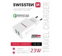 Swissten Premium Tīkla Lādētājs 2x USB | QC3.0 23W Balts (SW-T-23W-QC30-W)