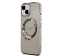 Guess PC|TPU Flowers Ring Glossy Logo MagSafe Case for iPhone 15 Black (GUHMP15SHFWFCK)