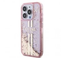 Guess PC|TPU Liquid Glitter Gold Stripe Case for iPhone 15 Pro Pink (GUHCP15LLFCSEGP)