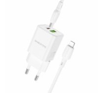 OEM Borofone Wall charger BN14 Royal - USB + Type C - QC 3.0 PD 30W with Type C to Lightning cable white (ŁAD001696)