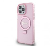 Guess IML Ring Stand Glitter MagSafe Case for iPhone 15 Pro Max Pink (GUHMP15XHRSGSP)