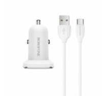 OEM Borofone Car charger BZ12 Lasting Power - 2xUSB - 2,4A with USB to Type C cable white (ŁAD001184)