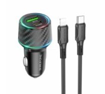 OEM Borofone Car charger BZ21 Brilliant - USB + Type C - QC 3.0 PD 48W with Type C to Lightning cable black (ŁAD001661)