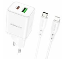 OEM Borofone Wall charger BN7 - USB + Type C - QC 3.0 PD 20W with Type C to Lightning cable white (ŁAD001524)