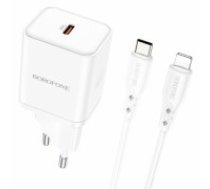 OEM Borofone Wall charger BN6 Field - Type C - QC 3.0 PD 20W with Type C to Lightning cable white (ŁAD001521)