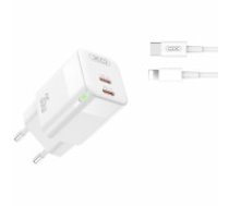 XO wall charger CE07 PD 35W 2x USB-C white + USB-C - Lightning cable (CE07)