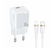 USAMS Ład. siec. 1xUSB-C T45 30W PD3.0 Fast Charging +kabel U63 USB-C|Lightning biały|white UXTZH02 (USAMS-UX) (UXTZH02)