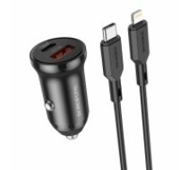 OEM Borofone Car charger BZ18A - USB + Type C - PD 20W QC 3.0 18W with Type C to Lightning cable black (ŁAD001534)