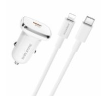 OEM Borofone Car charger BZ12B Lasting Power - Type C - PD QC 3.0 18W 3A with Type C to Lightning cable white (ŁAD001472)