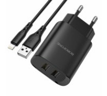 OEM Borofone Wall charger BN2 Super - 2xUSB - 2,1A with USB to Lightning black (ŁAD001397)