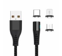 Maxlife MXUC-02 magnetic cable USB - Lightning + USB-C + microUSB 1,0 m 2A black nylon (OEM001959)