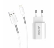 Dudao 2x USB mājas USB ceļojuma ES adapteris sienas lādētājs 5V|2.4A + Lightning kabelis balts (A2EU + Lightning balts) (DUDAO CHARGER A2 EU + LIGHTNING CABLE)