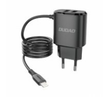 Dudao 2x USB wall charger with built-in Lightning 12 W cable black (A2ProL black) (A2PRO_LIGHTNING_BLACK)