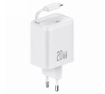 USAMS Ład. siec. 1xUSB-C ze zwijanym kablem USB-C Retractable PD+QC 20W Gan Fast Charging biały|white YC Series CC233TC02 (US-CC233) (CC233TC02)