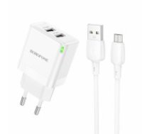 OEM Borofone Wall charger BN15 Strong - 2xUSB - 2,1A with USB to Micro USB cable white (ŁAD001781)