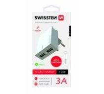 Swissten Premium Tīkla Lādētājs 2x USB 3А / 15W Ar Lightning vadu 1.2m (SW-DET-3AWCL-WH)