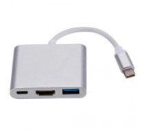 RoGer Multimedia Adapteris Type-C to HDMI (4K @ 30Hz, 1080P @ 60Hz) + USB 3.0 Sudraba (AD15640)