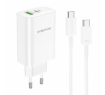 OEM Borofone Wall charger BN10 Sunlight - USB + Type C - QC 3.0 PD 65W with Type C to Type C cable white (ŁAD001646)