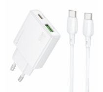 OEM Borofone Wall charger BN25 Wish - USB + Type C - PD QC 3.0 30W with Type C to Type C cable white (ŁAD001850)