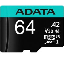Atmiņas kartes ADATA 64Gb MicroSD + SD adapter (AUSDX64GUI3V30SA2-RA1)