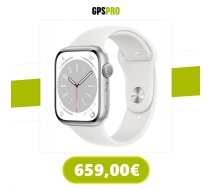 APPLE Watch Series 8 GPS + Cellular 45mm Silver Aluminium Case with White Sport Band sporta pulkstenis