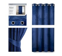 SMAMA aizkars, indigo krāsa, klasisks stils, sudraba samta cilpas, 140x245 CURT/AH/VELVET/EYELETS/INDIGO/140X245/1PC