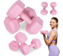 Sešstūra hanteles komplekts 2x3 kg vingrošanas svari fitnesa svari rozā HCD-6-PK