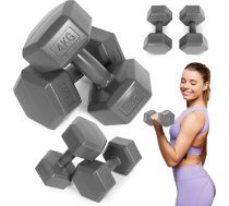 Sešstūra hanteles komplekts 2x4 kg vingrošanas svari fitnesa svari pelēks HCD-8-DGY
