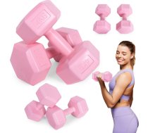 Sešstūra hanteles komplekts 2x4 kg vingrošanas svari fitnesa svari rozā HCD-8-PK