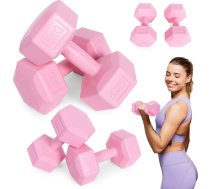 Sešstūra hanteles komplekts 2x5 kg vingrošanas svari fitnesa svari rozā HCD-10-PK