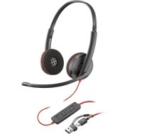 Poly Blackwire 3220 Stereo Wired Headset, USB-C, USB-C/A Adapter (Bulk), Black
