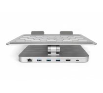 Desk Mount | Variable Notebook/Tablet Stand with 6-port USB-C Docking Station | Height adjustment | Maximum weight (capacity) 7.5 kg | Silver