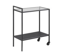 EVELEKT Serving trolley SEAFORD 60x30xH75cm, shelves: clear/matt black 5mm glass, color: oak, frame: black metal Servēšanas ratiņi