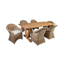 EVELEKT Garden furniture set KATALINA table and 6 chairs (42052) 220x100xH78cm, material: recycled teak wood, color: natural Dārza mēbeļu komplekts