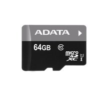 ADATA Premier MicroSDXC UHS-I Class 10 SD Adapter 64GB AUSDX64GUICL10-RA1 Atmiņas karte