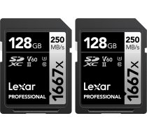 LEXAR PRO 1667X SDXC UHS-II U3 (V60) R250/W120 128G - 2PACK LSD1667128G-B2NNG Atmiņas karte