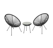 EVELEKT Balcony COMO Table and 2 Chairs Black Balkona mēbeļu komlekts