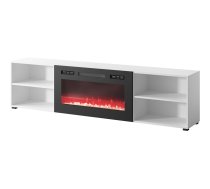 CAMA MEBLE RTV cabinet POLO 200x33x50.5 white + fireplace black POLO 205025 TV galdiņš