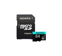ADATA Atmiņas karte AUSDX64GUI3V30SA2-RA1 ADATA Premier Pro UHS-I U3 V30S 64 GB, MicroSDXC, Flash memory class 10, Adapter