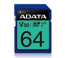 ADATA Atmiņas karte ASDX64GUI3V30S-R ADATA Premier Pro UHS-I SDXC, 64 GB, Flash memory class 10, U3, V30, 80 MB/s, 100 MB/s